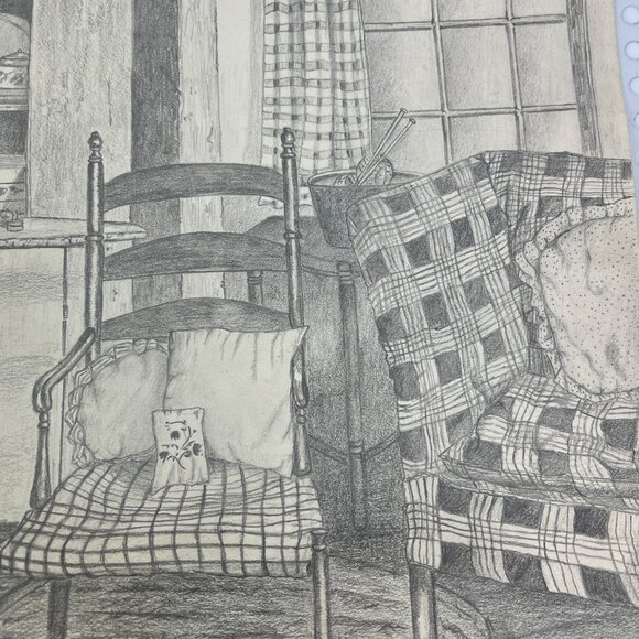 My Favorite Room by Elizabeth Dowdy Primitive Graphite Pencil Still Life Drawing - Picture 5 of 6